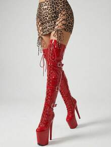 MISSHEELS Women's 8 Inch Exotic Dance Boots - Thick Platform Over-The-Knee Heels For Pole Nightclub - Đỏ - Xem 1