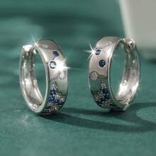 1 Pair Handmade Copper Synthetic Zirconia Bicolor White And Blue Earrings, Fashionable Party And Engagement Earrings For Women - Silver - View 4