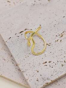 1pc Fashionable Asymmetrical Wavy Curve Adjustable Open Ring For Women Jewelry, Daily/Party Wear - Yellow Gold - View 2