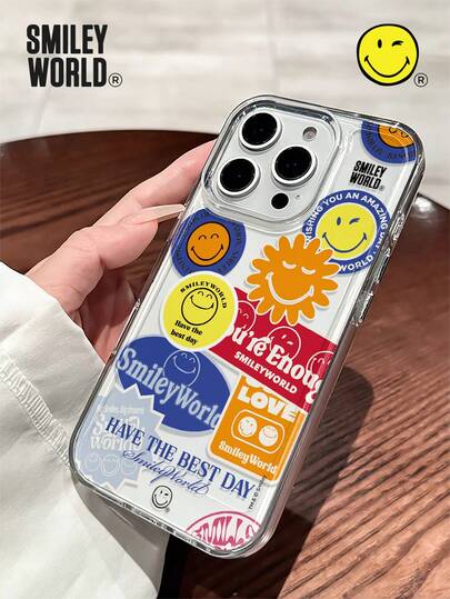 Smiley World SmileyWorld® | 1 件装减震全包覆 TPU 材质手机壳，透明太空主题，笑脸字母图案，UV 印刷工艺，兼容 17、16、15、14、13、12、11 Pro Max，适合作为节日礼物、日常通勤使用，防摔设计，品质卓越