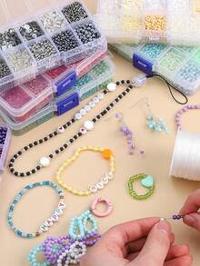 1 Caja/Set de 12 Rejillas de Cuentas de Vidrio Mezcladas de Diferentes Estilos para Hacer Joyas DIY, Pulseras, Collares - juego de cuentas de 12 gramos - Ver 7
