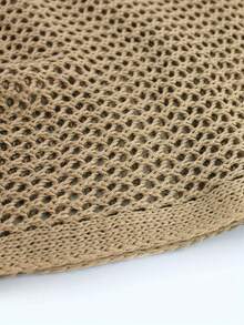 Women's Casual Hollow Out Slit Waist Belt Fitted Knit Skirt, Fashionable Summer Outfit - Khaki - View 5