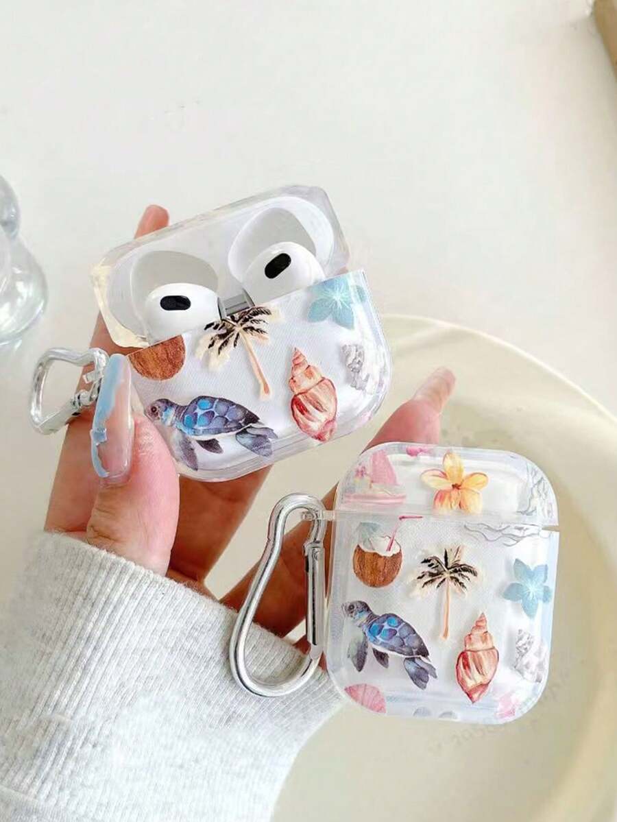海龟、椰子、贝壳耳机盒，沙滩元素透明耳机盒，附赠一个耳机盒挂架，兼容 耳机盒、耳机、Pro 3 耳机盒、Pro（第二代）、3、Pro、1/2、4 耳机盒保护套 - 彩色 - 查看 1