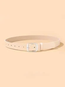 1pc White K-Color Square Buckle Fashion Decorative Versatile PU Waist Belt, Suitable For Daily Use - Beige - View 2