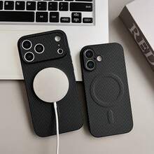 高级商务碳纤维PU皮革手机壳，兼容 17 Pro Max、17 Pro、17 Air、17，支持无线充电，全包式防摔保护套，也兼容三星Galaxy S26 Ultra、S25 Ultra、S24 Ultra、S23 Ultra、S22 Ultra。 - 黑色 - 查看 5