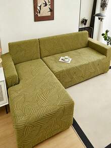 1pc Plush Olive Green Leaf Pattern Stretch Sofa Cover (Pillow Cover Not Included), Nordic Modern Style Polyester Dust-Proof Anti-Slip Thickened Sofa Slipcover, Fits 1/2/3/4 Seater Sofa Decor - Olive Green - View 7