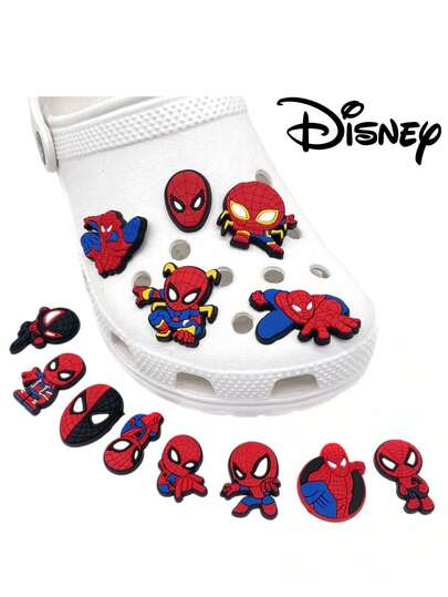 13pcs Marvel Series Spider-Man Shoe Accessories PVC Charms, Cross-Border DIY Hollow Out Clogs Shoe Decoration Set
