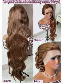 26 Inches 180% Density 13x4 Body Wave Lace Front Wigs Human Blended Hair Pre Plucked 13x4 HD Transparent Lace Frontal Wigs Human Blended Hair 180% Density Glueless Wigs Human Blended Hair Wig For Natural Hairline With Baby Hair Brown - Brown - View 2