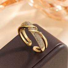 1pc (High Quality) Elegant Double-Layer Twisted Ring, Minimalist Chic Line Design Open Ring, Suitable For Women's Daily And Party Wear - Silver - View 2