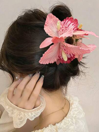 1Pc Large Iris Flower Hair Claw, Multi-Color Options, Simulated Floral, Elegant Updo, Wedding/Party/Daily, Luxury Elegant Hair Accessory Summer Beach Claw Clips Vacay Hair Clips