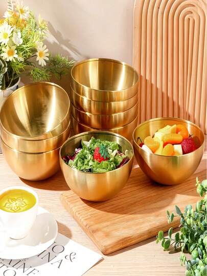 1个/3个装不锈钢搅拌碗，金色不锈钢沙拉碗，防锈，适合盛放水果、面条和烘焙食品 - 多功能厨房碗，可用于烹饪、烘焙和盛放食物 - 非常适合健身爱好者、健身女孩以及追求健康生活方式的人士，也适合圣诞节、万圣节、复活节和感恩节等节日 - 多功能厨房用具，金色不锈钢沙拉碗 - 防锈，可盛放水果、面条和烘焙食品 - 多功能厨房餐具。（颜色和款式随机）