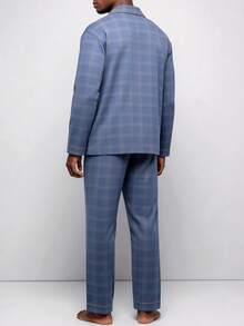 Snug League 男士格子长袖透气吸湿睡衣套装（春秋季），秋冬服装 - 藍色 - 查看 2