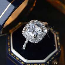 Elegant Square Geometric Couple Rings, Synthetic Cubic Zirconia Jewelry Gift For Valentine's Day - White - View 12