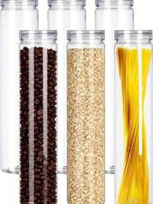 3pcs 600ml Transparent Plastic Food Storage Containers With Lids, 2.1*11.8inch (5.5*30cm), Plastic Pasta Jars With Screw Caps, Suitable For Dry Goods, Noodles, Spices, Etc. - View 2