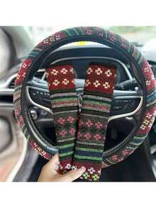 Car Steering Wheel Cover, Without Inner Ring, All-Weather Universal Safety Belt Shoulder Protector, Surface Linen Material, Anti Strangulation, Anti Slip, Anti Sweat, Anti-Aging, Wear-Resistant And Durable, Car Steering Wheel Protective Cover - Red Linen Steering Wheel Cover - View 14
