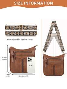 Fashionable Retro Women's Large Capacity Leather Woven Shoulder Bag With Strap, Suitable For Commuting - Brown - View 3
