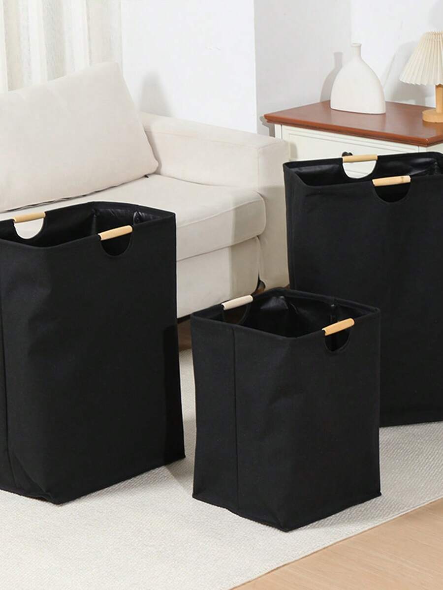 1 Giỏ đựng đồ giặt có tay cầm, Giỏ đựng đồ giặt có thể gấp lại để đựng quần áo, Giỏ đựng đồ giặt, Giỏ đựng quần áo bẩn cho phòng ngủ, phòng tắm, ký túc xá, phòng giặt ủi - màu đen - Xem 1