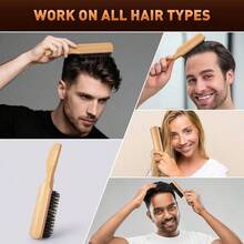 Boar Bristle Hair Brush Men - Slick Back Hair Brush - Mens Hairbrush With Stiff Bristles Wooden Handle, Thick, Fine Normal Hair Smoothing Styling Adding Shine, Beard Mustache Brush Comb - Wood - 查看 5