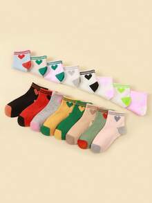 12pcs Random Heart Design Children's Socks, Versatile Student Socks, Comfortable Kids Socks - Multicolor - View 3