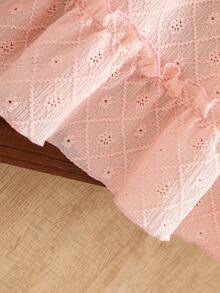 Girls' Casual Comfortable Solid Color Cap Sleeve Bow Hollow Embroidered Dress, Spring/Summer - Pink - View 8