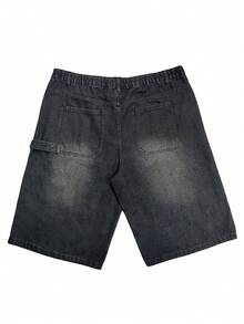 Plus Size Men's Casual Denim Shorts - Dark Grey - View 7