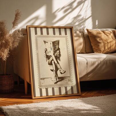 1PC Retro Cowboy Bathroom Wall Art, Vintage Stamp Style Print, Funny Western Decor, Toilet Reading Poster, Rustic Bathroom Wall Decor