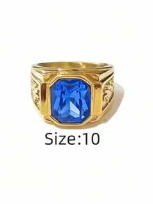 这款男士戒指设计稳重优雅，商务休闲风格，镶嵌红/绿/蓝三色锆石，采用316不锈钢材质，并真空镀18K金，经久耐用，防磨损，防水，不褪色，低致敏性，时尚休闲，适合男士佩戴。 - 金色 - 查看 16