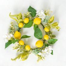Artificial Lemon Wreath, Fruit Wreath With Yellow Lemons And Artificial Green Leaves, Suitable For Door, Window, Wall Decor, Holiday Decoration - Multicolor - View 7
