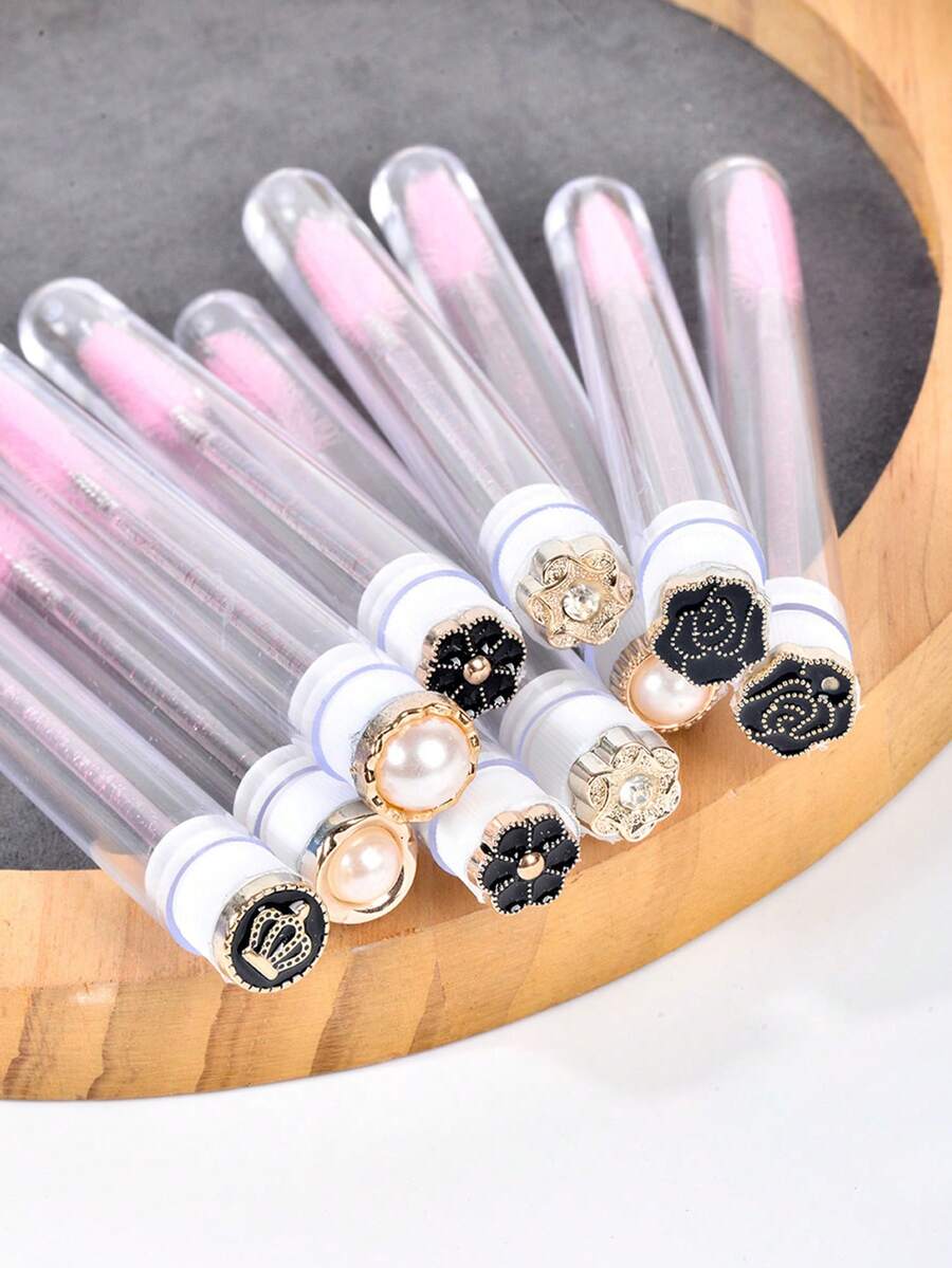 1/3/5/7pcs Flower Pearl Crown Pattern Eyelash Brush Eyebrow Brush Portable Test Tube Lash Brush With Transparent Sleeve Snowflake Snowman Candy Reindeer Bell Pattern - Multicolor - View 1