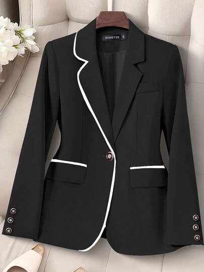 HOMEYEE Blazer con maniche lunghe in stile patchwork a contrasto di colore, elegante e casual, adatto per vacanze, lavoro e occasioni formali, taglia grande, colore nero