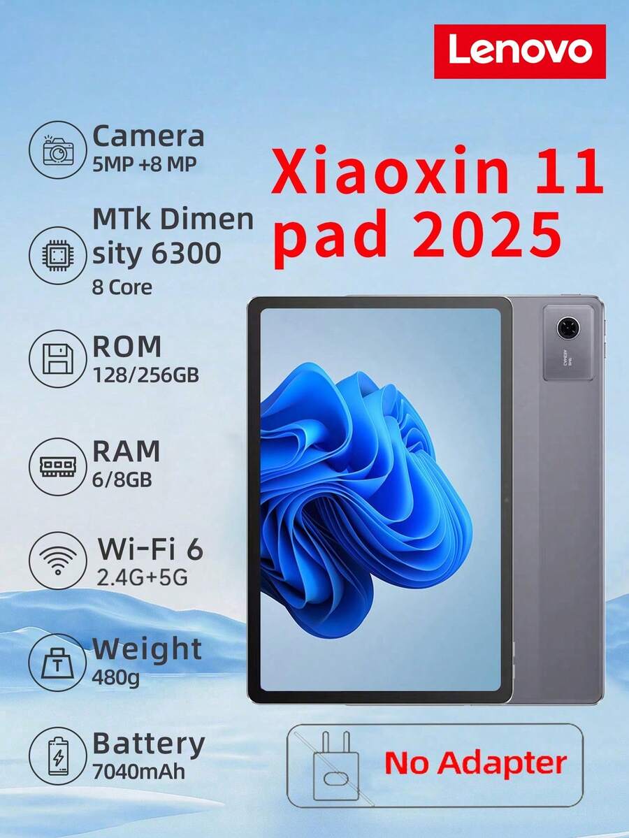 Lenovo Pad 11 2025 Global Version, 11-Inch 2.5K Display, 6GB RAM, 128GB Storage, Powered By Dimensity 8300 Processor, High-Performance Tablet, 7040mAh Battery, Suitable For Study And Office Use, Adapter Not Included