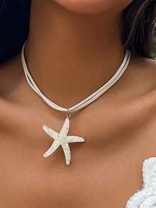 1pc Fashionable Starfish Shaped Pendant Necklace Suitable For Women To Wear On The Beach - White - View 7