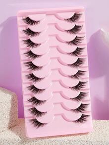 MAANGE 10Pairs New Cat Eye Lashes Natural Long Thin Band Lashes Winged End Eye Elongated Eyelashes Faux Mink Eyelashes Makeup Strip Lashes,Lashes,Eyelashes,Fake Lashes ﻿ ﻿ - Black - View 2