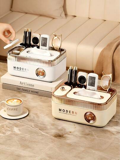 Multifunctional Spring Tissue Box, High-End Living Room Storage Box, Coffee Table Remote Control Organizer, Desktop Stationery, Glasses, And Other Miscellaneous Item Organizer, Household Desktop Organizer.