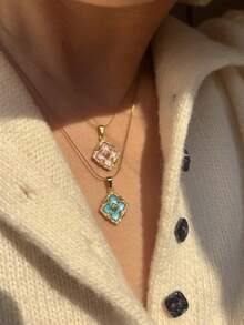 1pc Fashionable Stainless Steel 18K Gold Plated Enamel Four-Leaf Clover Niche Design Titanium Steel Delicate Clavicle Chain Necklace For Women - Four-leaf Clover Necklace - View 2