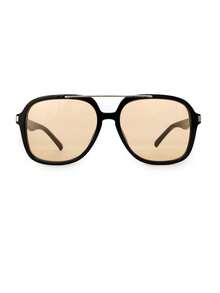 1pc New Arrival Large Frame Square Double-Bridge Fashion Glasses, Elegant European And American Style Eyewear For Women - Glossy Black Frame Champagne Lens - View 4