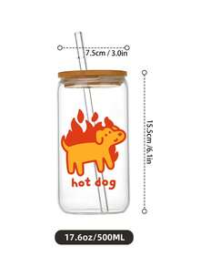 1pc Flame Hot Dog Funny Glass Cup With Straw, Cute Birthday/Holiday/New Year Gift, Suitable For Hot And Cold Drinks - Multicolor - View 5