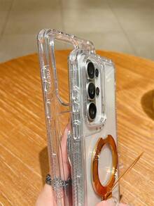 豪华加厚防震坚固透明硬壳手机壳 + 指环支架，兼容三星 Galaxy S26 Ultra S26 Plus S25 Ultra S24 Ultra S23 Ultra S22 Ultra A57 A56 A55，透明三合一防摔边框后盖 - 橘色 - 查看 6