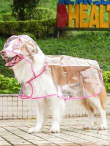 1件透明彩色滚边防水雨衣，适用于猫狗户外活动 - 玫紅色 - 查看 1