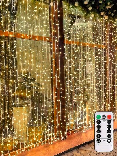 1pc 300 LED Fairy String Lights With Remote Control, 8 Modes, Waterproof, USB Powered Curtain Lights For Bedroom, Window, Party, Wedding, Christmas, Home Decor, Suitable For Party, Wedding, Christmas, Indoor/Outdoor Halloween (300LED - Warm White), Autumn, Christmas