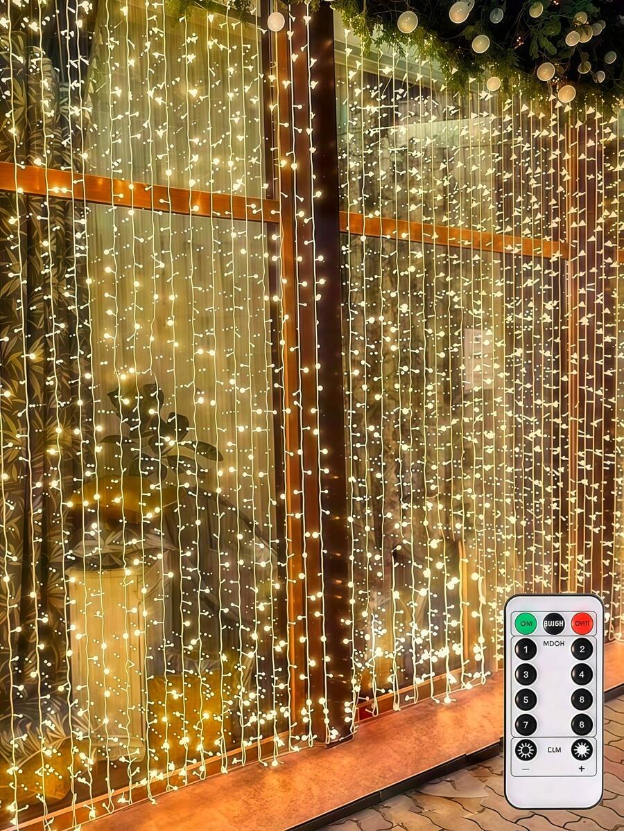 1串300颗LED灯珠，带遥控器，8种模式，防水，USB供电，适用于卧室、窗户、派对、婚礼、圣诞节、家居装饰，适合派对、婚礼、圣诞节、室内/室外万圣节（300颗LED灯珠 - 暖白光）、秋季、圣诞节