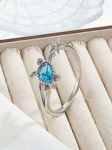 1件装休闲可爱动物海滩度假简约海洋风螃蟹和海龟戒指 - 彩色 - 查看 2