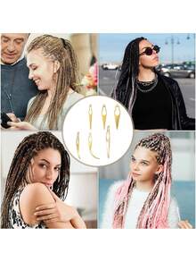 6件套编发锁扣工具，Sister Lock编发固定工具，8种编发造型工具，Sister Lock编发钩针套装，假发和接发必备工具 - 金色 - 查看 6