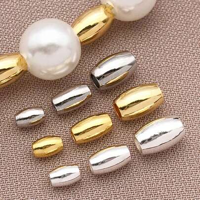 10pcs 3.5/5/6mm Elegant Minimalist Oval Spacer Beads - Copper-Plated 18K Gold, Thick Silvery Platinum, Polished Mirror Finish For DIY Necklaces, Bracelets & Earrings (Wedding/Party)