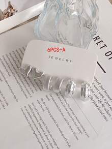 6-18pcs/Set Fashionable Exaggerated Earrings Set, C-Shape Five-Leaf Flower & Water Drop Geometric Earrings For Women - Silver - View 5