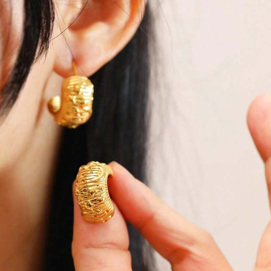 Bông tai nơ xoắn bằng thép không gỉ kiểu cổ điển, sang trọng theo phong cách châu Âu và Mỹ. - Vàng - Xem 1