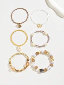 1 Set LOVE Metal Pendant Tassel Shell Bracelet, Bohemian Style Beach Vacation Wear - Multicolor - View 12