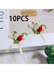 10/20pcs Aksesoris Kemasan Hadiah Bunga Mawar & Pita, Bunga Merah Muda Pita Merah, Pita Dekoratif DIY, Cocok Untuk Ulang Tahun Dan Dekorasi Rumah - Aksesoris busur - View 6