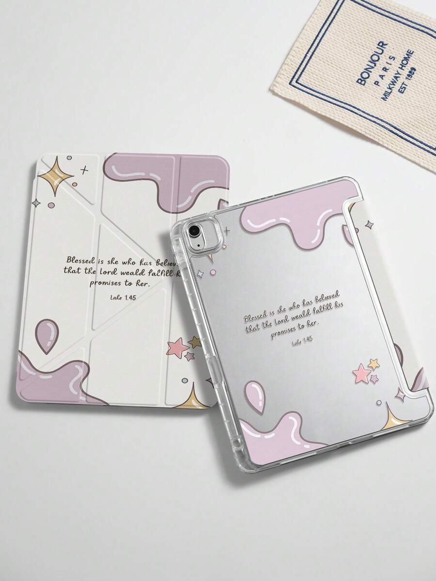 This Tablet Case Features A Fresh And Lovely Cream Drip Design With A Sweet And Minimalist Style. The Front Cover Is Made Of Premium PU Leather For A Delicate And Soft Touch, While The Back Is A Clear Acrylic Shell That Shows Off Your Tablet's Original Look With High Transparency, And Offers Great Scratch And Wear Resistance - Multicolor - View 1