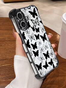 Black Electroplated Anti-Drop Phone Case With Transparent Soft TPU Butterfly Pattern, Compatible With IPhone 17/17e/17 Pro/17 Pro Max/16/16 Pro/16 Plus, Minimalist Fashion Shock-Proof Protective Cover, Suitable For Personal Use Or Gift - Black - View 5